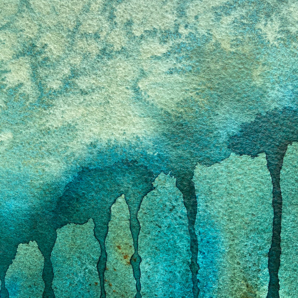 Closeup tree detail of "Drip Forest" original watercolor painting
